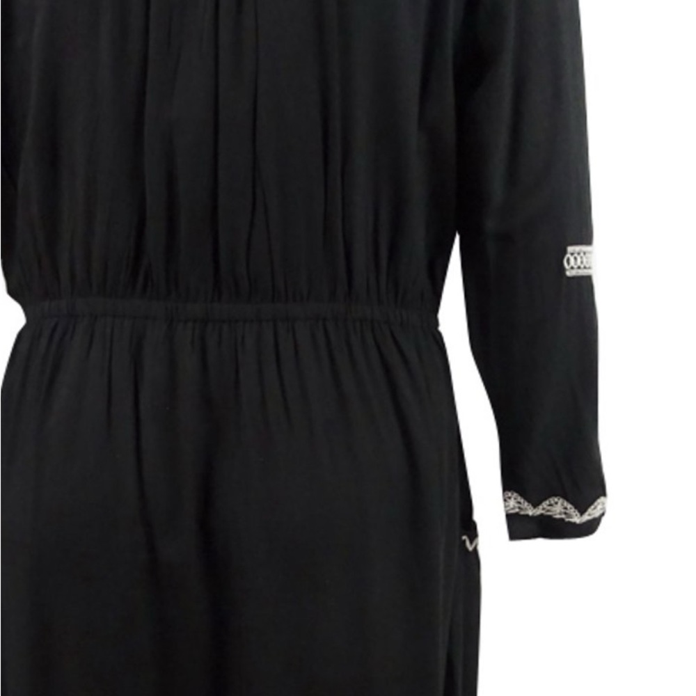 NY Collection Black Embroidered Peasant Bishop Sleeve V-Neck Maxi-Gown - Picture 4 of 5